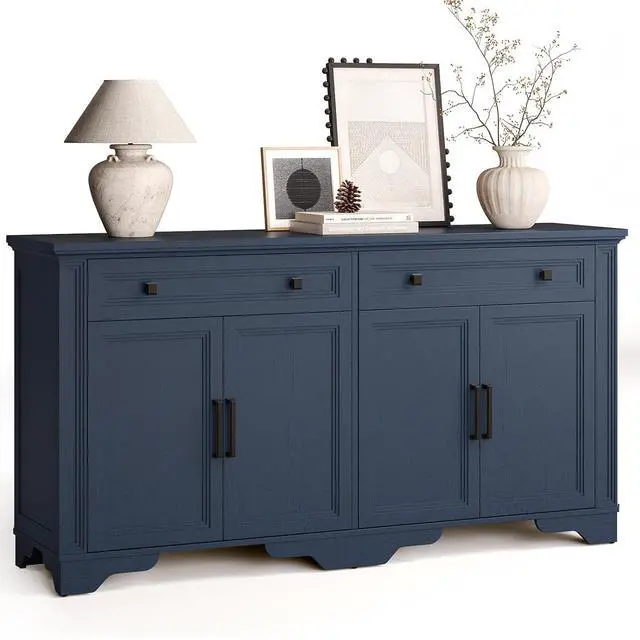 Main image of 63" Sideboard Buffet Cabinet, Kitchen Buffet Storage Cabinet, Large Credenza with Drawers & Doors, Wood Coffee Bar Console Wine Bar for Living Room Hallway Blue