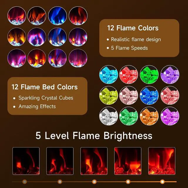 Alt view image 3 of 7 - 60 Electric Fireplace Insert, Ultra Slim Fireplace with 2 Heat Fans, 750/1500W Recessed Fire Place with 12 Flame Color, Touch Screen
