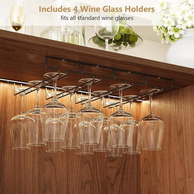 Alt view image 6 of 7 - 55" Fluted Wine Bar Cabinet with LED Lights, Coffee Bar Cabinet with Power Outlet, Modern Liquor Whiskey Cabinets with Wine Rack and Glass Holder, Home Bar for Living Room Kitchen
