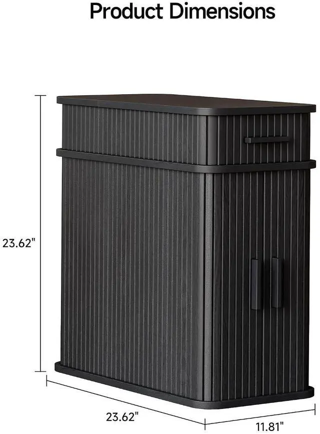 Alt view image 2 of 7 - Fluted End Table with Charging Station, Narrow Side Table with Drawers, Skinny Nightstand with Storage, Mid-Century Modern Bedside Tables for Small Space Living Room Sofa Couch, Patent Pending