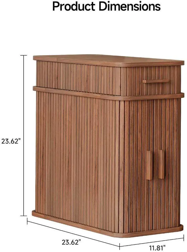 Alt view image 2 of 7 - Fluted End Table with Charging Station, Narrow Side Table with Drawers, Wood Skinny Nightstand with Storage, Mid-Century Modern Bedside Tables for Small Space Living Room Bedroom Sofa Couch