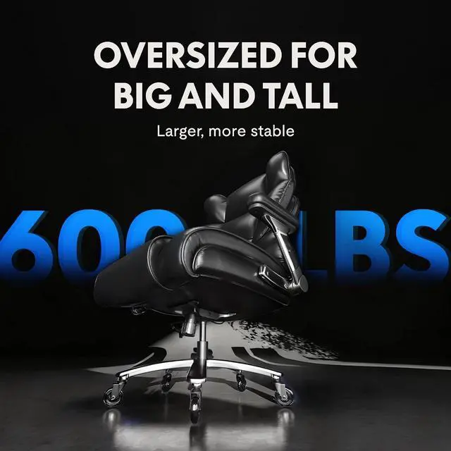 Alt view image 3 of 7 - 600lbs Big and Tall Office Chair for Heavy People, High Back Heavy Duty Computer Chair with Lumbar Support 2D Armrest, Desk Chairs for Working Gaming Relaxing Cross Legged, PU Leather, Black