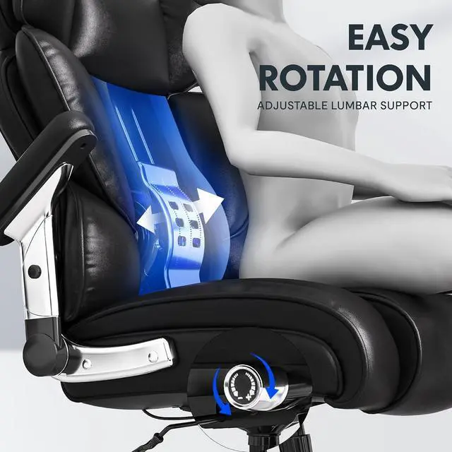 Alt view image 6 of 7 - 600lbs Big and Tall Office Chair for Heavy People, Heavy Duty Computer Desk Chair with Dynamic Lumbar Support 2D Armrest Blade Wheels, Chairs for Home Office Gaming Working, Leather, Black
