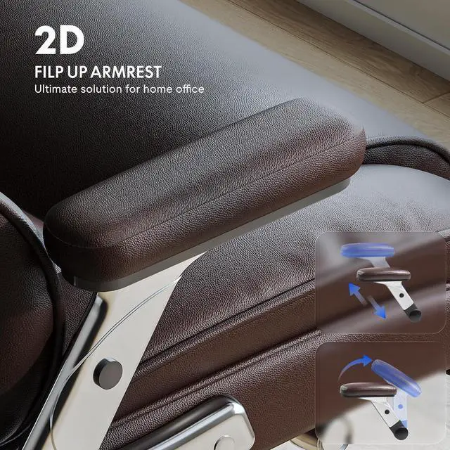 Alt view image 5 of 7 - 600lbs Big and Tall Office Chair for Heavy People, High Back Heavy Duty Computer Chair with Lumbar Support 2D Armrest, Desk Chairs for Working Gaming Relaxing Cross Legged, PU Leather, Brown