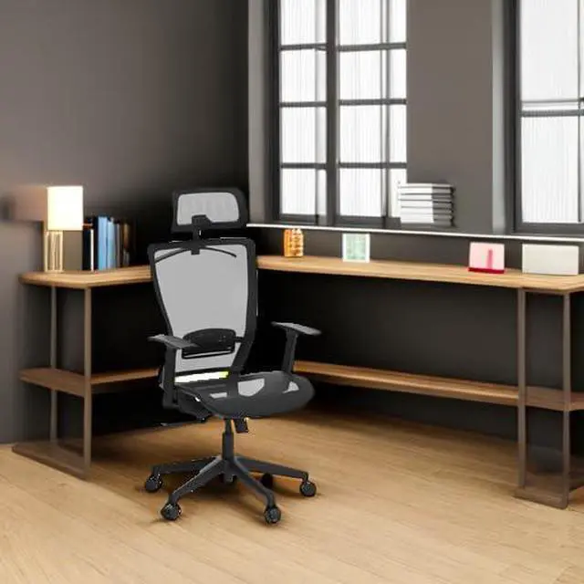 Alt view image 2 of 7 - Ergonomic Office Chair High Back Mesh Swivel Computer Chair Home Office Desk Chairs with Wheels Lumbar Support Deep Black