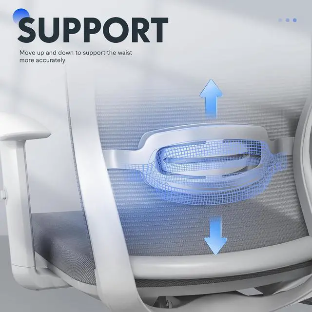 Alt view image 4 of 7 - OC3 Cloud Ergonomic Office Chair, Mesh Back Computer Chair, Home Office Desk Chairs with Adjustable Lumbar Support/3D Headrest/Reliable Base, Elastic Foam Seat, Light Gray