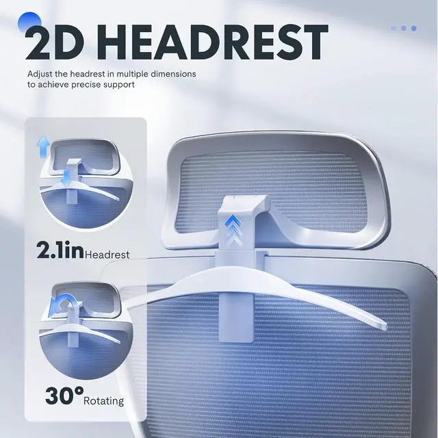 Alt view image 5 of 7 - OC3 Cloud Ergonomic Office Chair, Mesh Back Computer Chair, Home Office Desk Chairs with Adjustable Lumbar Support/3D Headrest/Reliable Base, Elastic Foam Seat, Light Gray