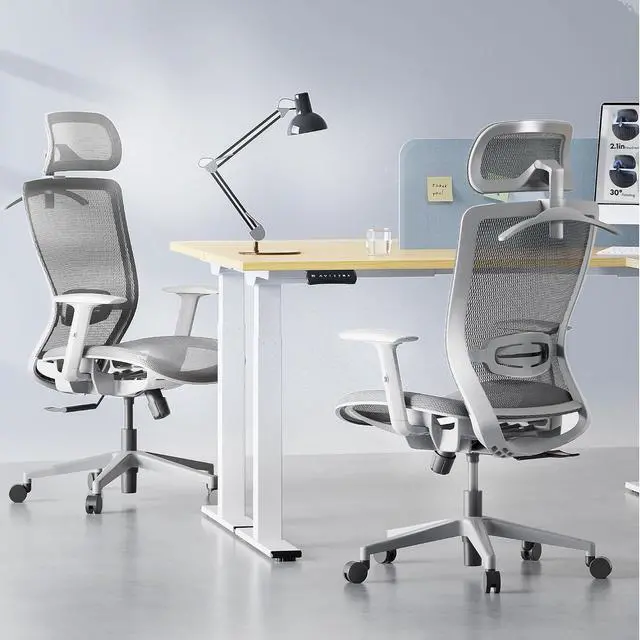 Alt view image 2 of 7 - OC3 Air Ergonomic Office Chair Mesh Back Swivel Computer Chair Executive Office Desk Chairs with Adjustable Lumbar Support/2D Headrest/Lockable Backrest, Mesh Seat Cushion, Light Gray