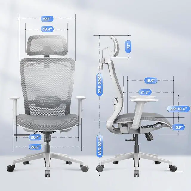 Alt view image 3 of 7 - OC3 Air Ergonomic Office Chair Mesh Back Swivel Computer Chair Executive Office Desk Chairs with Adjustable Lumbar Support/2D Headrest/Lockable Backrest, Mesh Seat Cushion, Light Gray