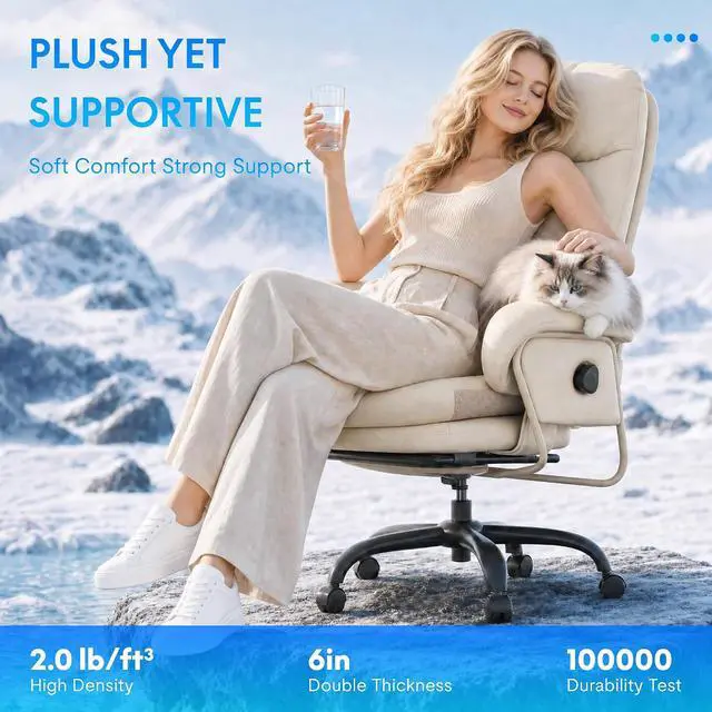 Alt view image 6 of 7 - Cooling Ergonomic Office Chair with Footrest Indoor Lounge Computer Chair with 90-165° 4-Level Reclining, Chairs for Working Relaxing Sleeping, Tech Cooling Leather with 0.3 Q-Max, White