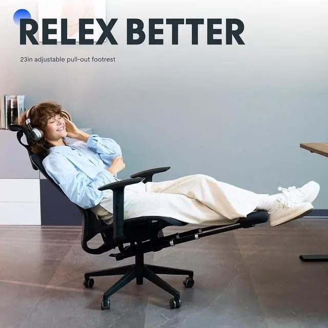 Alt view image 4 of 7 - OC3 Air Ergonomic Office Chair with Footrest, Mesh Back Computer Chair, Home Office Desk Chairs, with Adjustable Lumbar Support/3D Headrest/Reliable Base, Mesh Seat Cushion, Black, Air-F