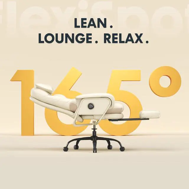 Alt view image 3 of 7 - Multi-Task Chaise Lounge Chair Indoor with Footrest 90-165° 4-Level Reclining Lumbar Support, Sofa Chairs for Living Room Study Working Relaxing Sleeping, PU Leather+Iron Base, Brown, HC4