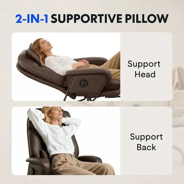 Alt view image 7 of 7 - Multi-Task Ergonomic Office Chair with Footrest Computer Desk Chairs Indoor Lounge Chair with 90-165° 4-Level Reclining, Chairs for Working Relaxing Sleeping, PU Leather+Iron Base, Black