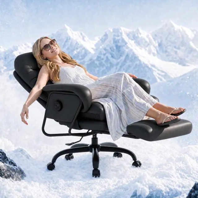 Main image of Cooling Ergonomic Office Chair with Footrest Indoor Lounge Computer Chair with 90-165° 4-Level Reclining, Chairs for Working Relaxing Sleeping, Tech Cooling Leather with 0.4 Q-Max, Black