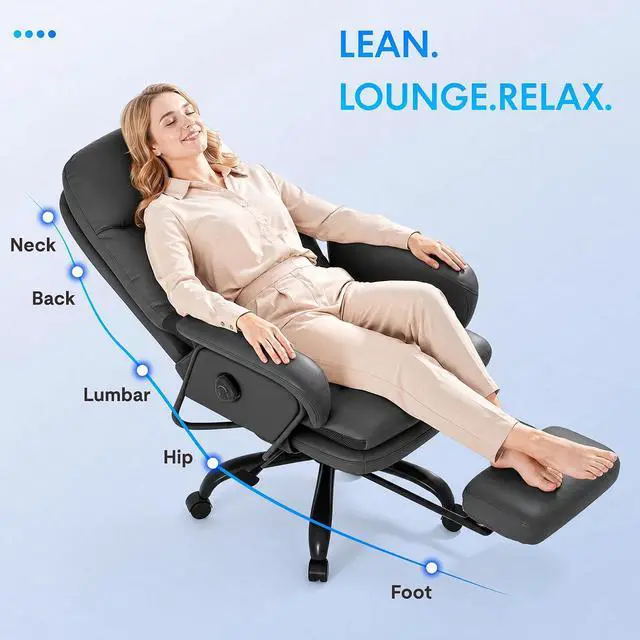 Alt view image 2 of 7 - Cooling Ergonomic Office Chair with Footrest Indoor Lounge Computer Chair with 90-165° 4-Level Reclining, Chairs for Working Relaxing Sleeping, Tech Cooling Leather with 0.4 Q-Max, Black