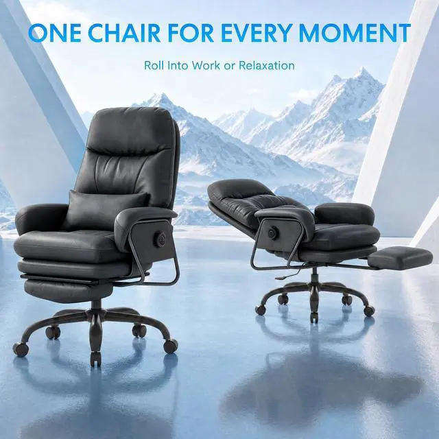 Alt view image 5 of 7 - Cooling Ergonomic Office Chair with Footrest Indoor Lounge Computer Chair with 90-165° 4-Level Reclining, Chairs for Working Relaxing Sleeping, Tech Cooling Leather with 0.4 Q-Max, Black