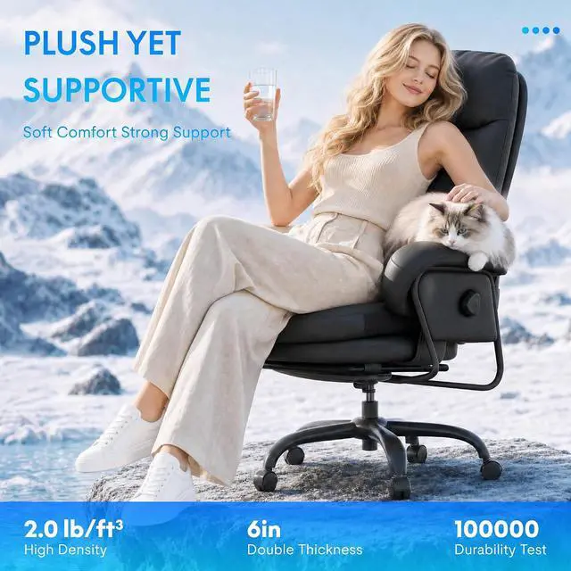 Alt view image 4 of 7 - Cooling Ergonomic Office Chair with Footrest Indoor Lounge Computer Chair with 90-165° 4-Level Reclining, Chairs for Working Relaxing Sleeping, Tech Cooling Leather with 0.4 Q-Max, Black