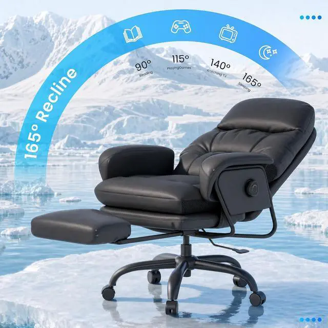 Alt view image 7 of 7 - Cooling Ergonomic Office Chair with Footrest Indoor Lounge Computer Chair with 90-165° 4-Level Reclining, Chairs for Working Relaxing Sleeping, Tech Cooling Leather with 0.4 Q-Max, Black