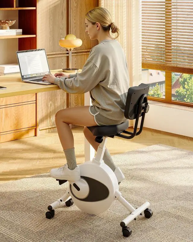 Main image of Multi-Task Office Desk Chair with Integrated Bike Comfortable Low-Back Lumbar Support Wheels, Space Saving Armless Chairs for Home Office Desk Active Working Relaxing Exercising, Black