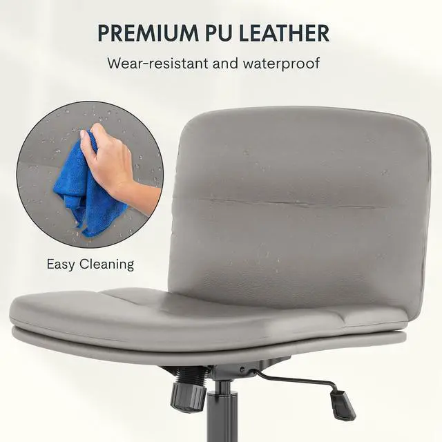 Alt view image 4 of 7 - Big Comfy Seat Criss Cross Chair with Wheels Height Adjustable Armless Desk Chair Vanity Chair with High Back PU Leather (Gray)