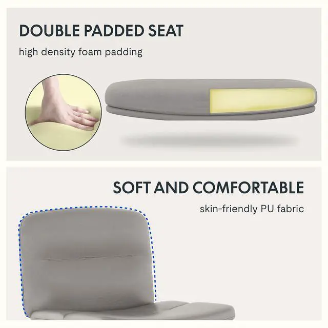Alt view image 5 of 7 - Big Comfy Seat Criss Cross Chair with Wheels Height Adjustable Armless Desk Chair Vanity Chair with High Back PU Leather (Gray)