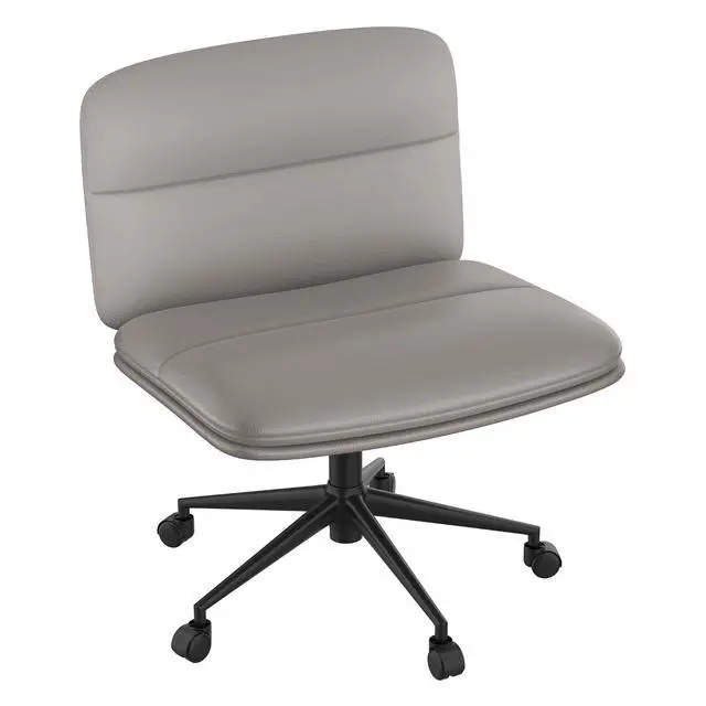 Alt view image 7 of 7 - Big Comfy Seat Criss Cross Chair with Wheels Height Adjustable Armless Desk Chair Vanity Chair with High Back PU Leather (Gray)