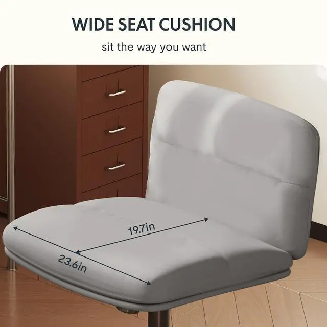 Alt view image 6 of 7 - Big Comfy Seat Criss Cross Chair with Wheels Height Adjustable Armless Desk Chair Vanity Chair with High Back PU Leather (Gray)