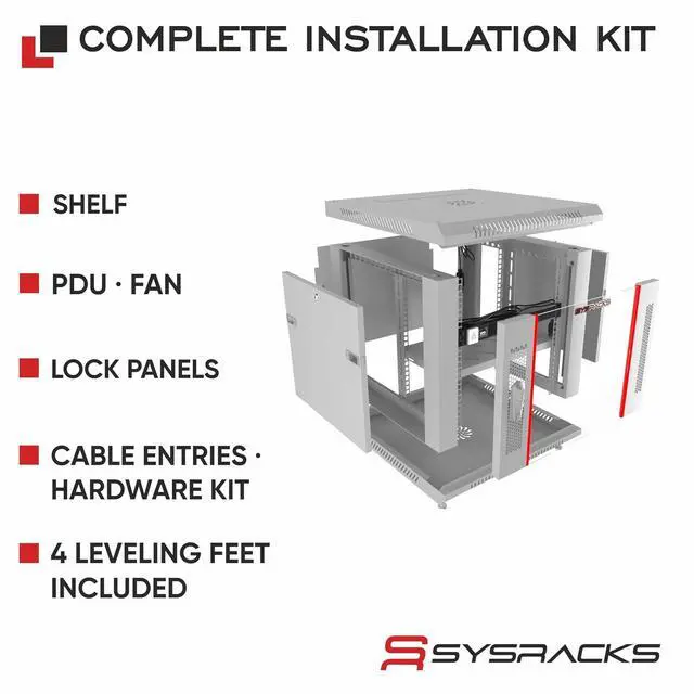 Alt view image 4 of 7 - 9U Wall Mount Server Rack Cabinet 19" Network Rack Enclosure, 24" Deep Data Rack Cabinet with Fan, PDU & Shelf for IT Equipment, Switches and Patch Panel
