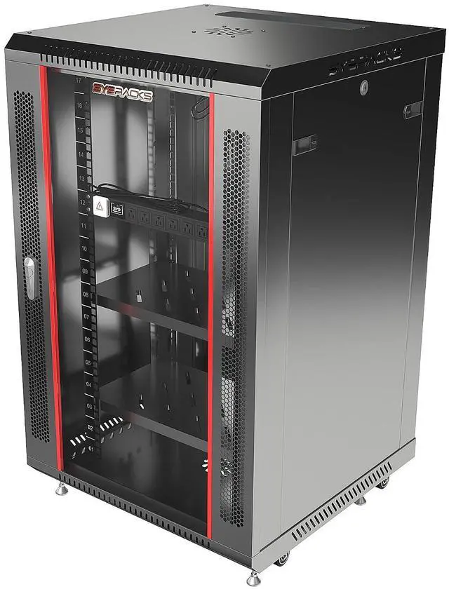 Alt view image 2 of 6 - 18U Wall Mount Av Server Network Rack 24 inch Deep Data Cabinet on Wheels - Cooling Fan - 2 Shelves - PDU - Casters - Dust Tight Cable Entries