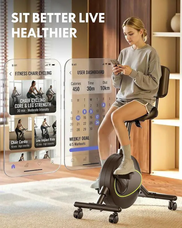 Alt view image 6 of 7 - Exercise Bikes for Home, Space Saving Under Desk Bike, Stationary Bikes Indoor Bikes with Flywheel 300LBS Heavy Duty, Optional LCD/2D Desktop/8-Level Resistance, V8/V9/V9-MAX