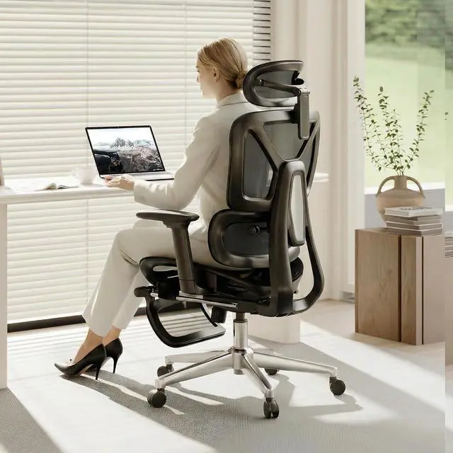 Main image of ErgoX Premium Ergonomic Office Chair with Footrest- Adjustable 3D Armrests, Dynamic Lumbar Support, Recline & Tilt Function, Mesh Seat, for Home & Office Use,Dark Grey