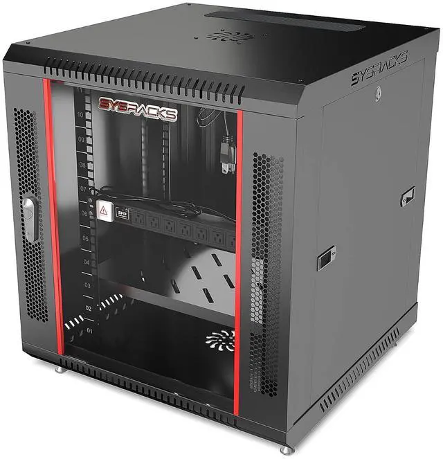Main image of 12U Wall Mount Server Rack Cabinet, 19 Locking Network Rack, 24 Deep, Glass Door, with Fan, PDU and Shelf