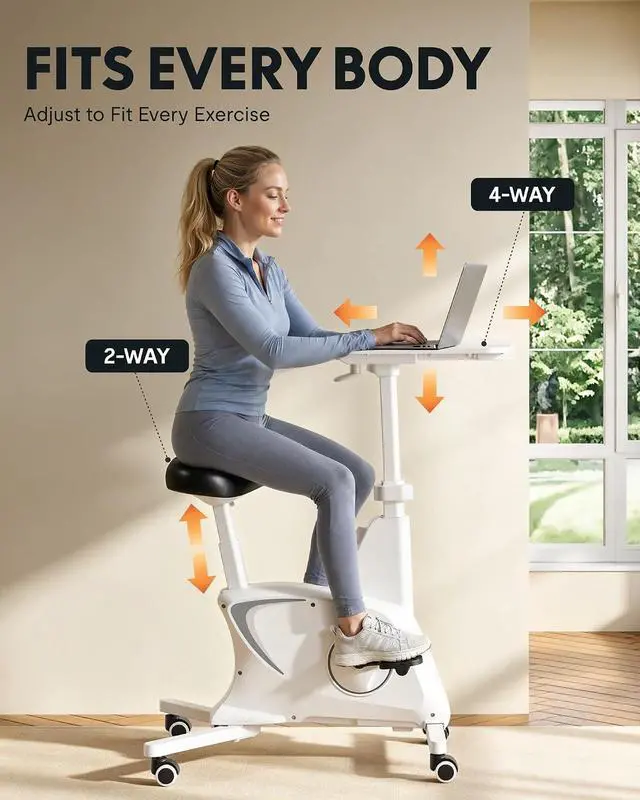 Alt view image 4 of 7 - Multi-Task Office Desk Chair with Adjustable Desktop Integrated Bike Mechanism, Space Saving Armless Workstation Chairs for Home Office Active Working Relaxing Exercising, White