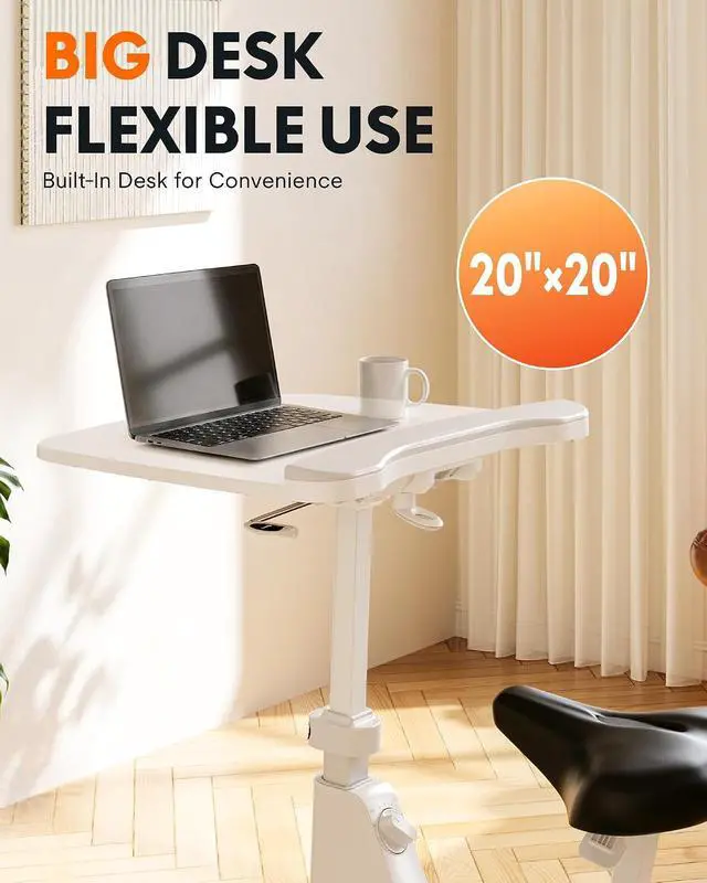 Alt view image 7 of 7 - Multi-Task Office Desk Chair with Adjustable Desktop Integrated Bike Mechanism, Space Saving Armless Workstation Chairs for Home Office Active Working Relaxing Exercising, White