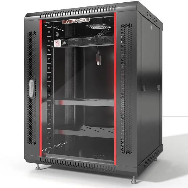 Main image of 15U Wall Mount Server Rack Cabinet, 19 Locking Network Rack, 24 Deep, Glass Door, with Fan, PDU and Shelf