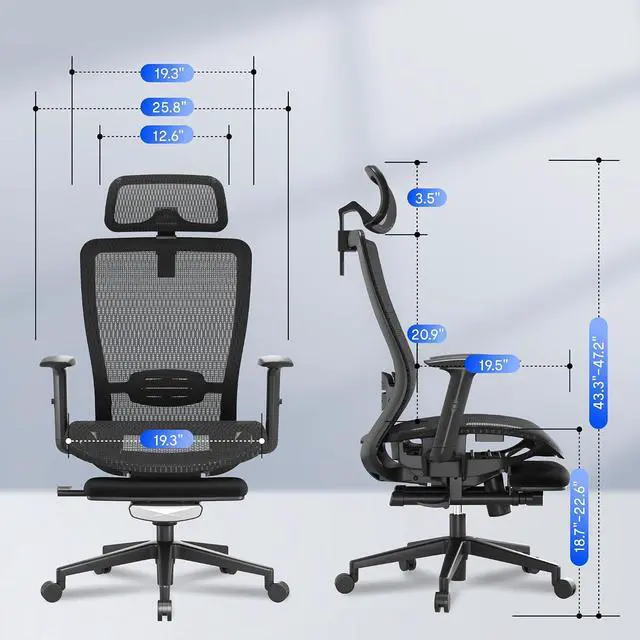 Alt view image 3 of 7 - Ergonomic Office Chair with Footrest, Mesh High Back Computer Chair, Home Office Desk Chairs, with Adjustable Lumbar Support/2D Headrest/Reliable Base, Breathable Mesh Seat, Black, OC3 AIR-F