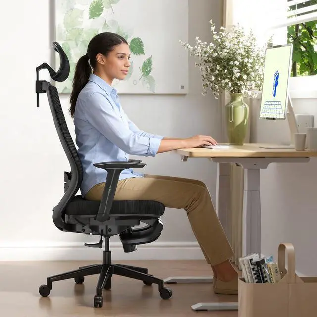 Alt view image 2 of 7 - OC3 Cloud Ergonomic Office Chair with Footrest, High Back Computer Chair with Adjustable Lumbar Support/2D Headrest, Desk Chairs for Home Office Gaming Working, Black,Foam Seat,Cloud-F