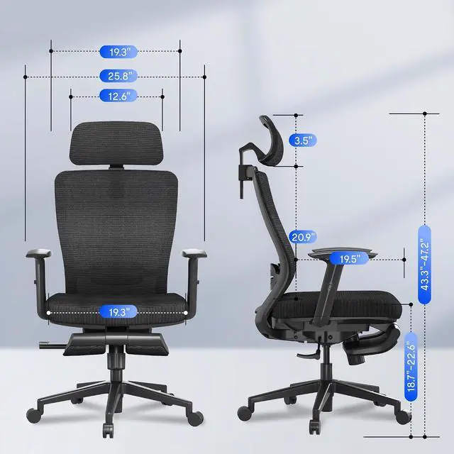 Alt view image 3 of 7 - OC3 Cloud Ergonomic Office Chair with Footrest, High Back Computer Chair with Adjustable Lumbar Support/2D Headrest, Desk Chairs for Home Office Gaming Working, Black,Foam Seat,Cloud-F