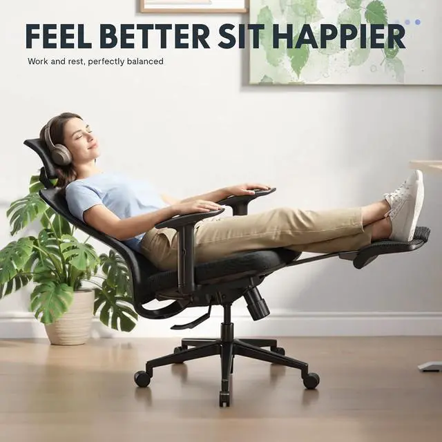 Alt view image 4 of 7 - OC3 Cloud Ergonomic Office Chair with Footrest, High Back Computer Chair with Adjustable Lumbar Support/2D Headrest, Desk Chairs for Home Office Gaming Working, Black,Foam Seat,Cloud-F