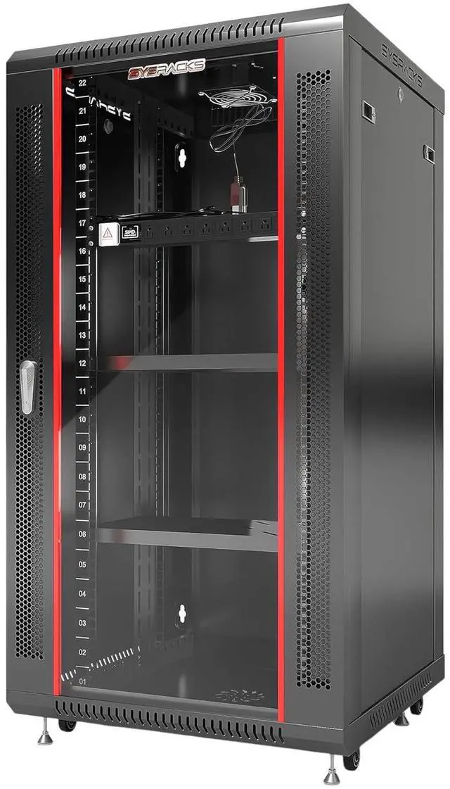 Main image of 22U Wall Mount Server Rack Cabinet, 19 Locking Network Rack, 24 Deep, Glass Door, with Fan, PDU and Shelf