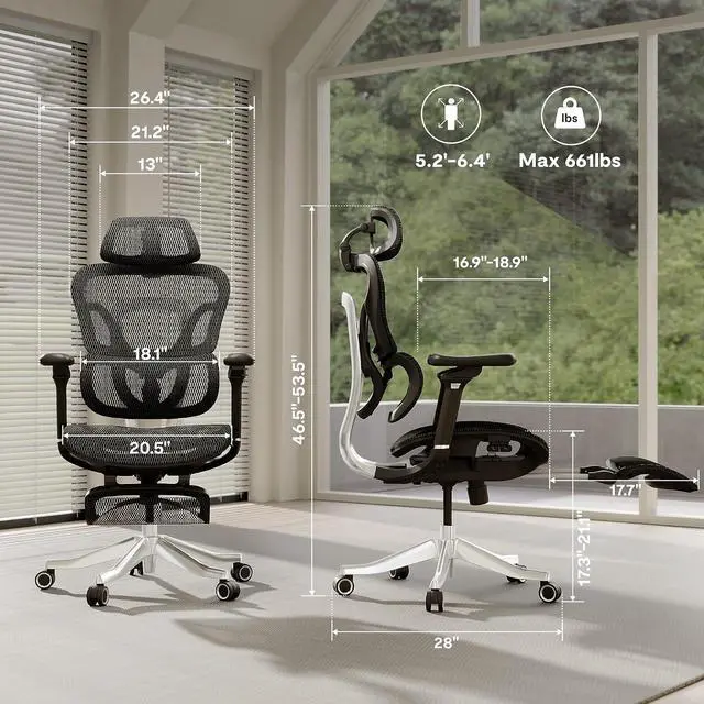 Alt view image 2 of 7 - ErgoX Max Ergonomic Office Chair with footrest Black - Aluminum Alloy Frame & Base, 661 lb Capacity, 5D Armrests, 4D Adaptive Lumbar & 4D Headrest 1