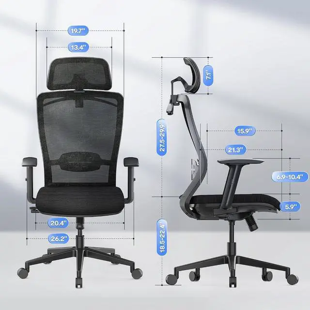 Alt view image 3 of 7 - Ergonomic Office Chair, High Back Home Office Desk Chairs with Adjustable Lumbar Support, Armrests,90-130° Tilt Lock, Comfort Wide Cushion, Swivel Computer Gaming Chairs for Adults (Black)