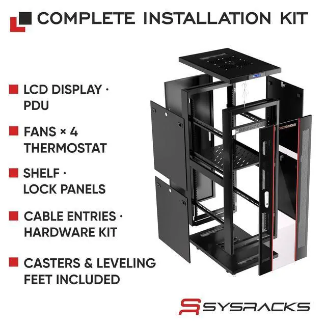 Alt view image 4 of 7 - 42U Server Rack Cabinet 32" Deep Network Rack Enclosure on Wheels Glass Door, 4 Cooling Fans, Temperature Controller, Shelf, 8-Way PDU 19" IT & AV Equipment Rack