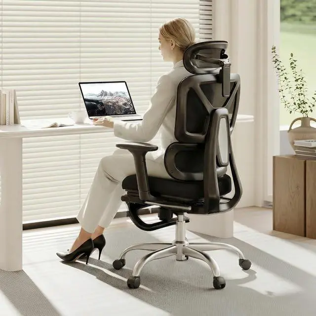 Main image of ErgoX Premium Ergonomic Office Chair with Footrest- Adjustable 3D Armrests, Dynamic Lumbar Support, Recline & Tilt Function, Mesh Seat, for Home & Office Use,Black Foam
