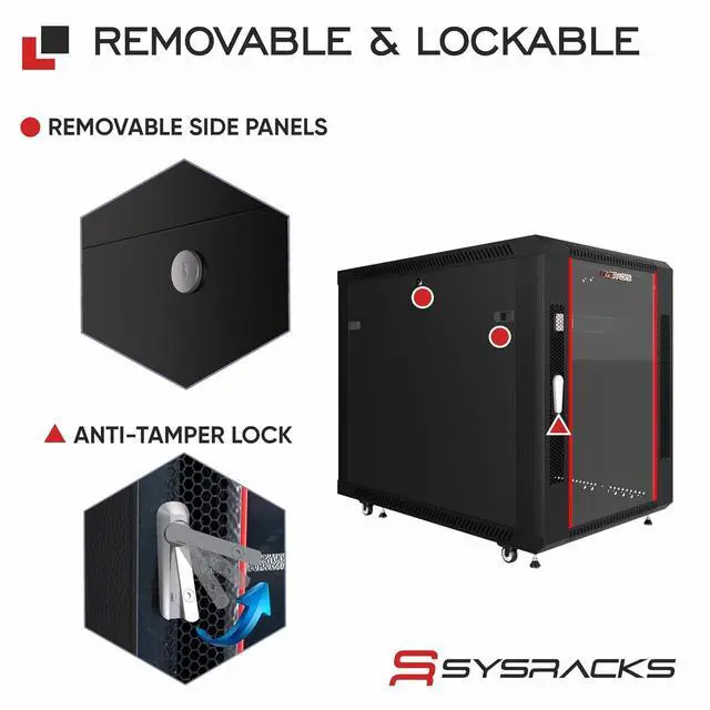 Alt view image 5 of 7 - 12U Server Rack Cabinet 35" Deep, Pre-Configured Network Enclosure on Wheels with PDU, Fan & Shelf, Lockable IT Rack for Small Business, Office & AV Equipment