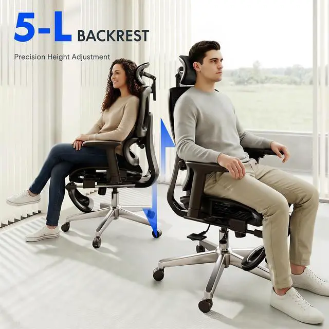 Alt view image 7 of 7 - ErgoX Premium Ergonomic Office Chair with Footrest- Adjustable 3D Armrests, Dynamic Lumbar Support, Recline & Tilt Function, Mesh Seat, for Home & Office Use,Blue Foam