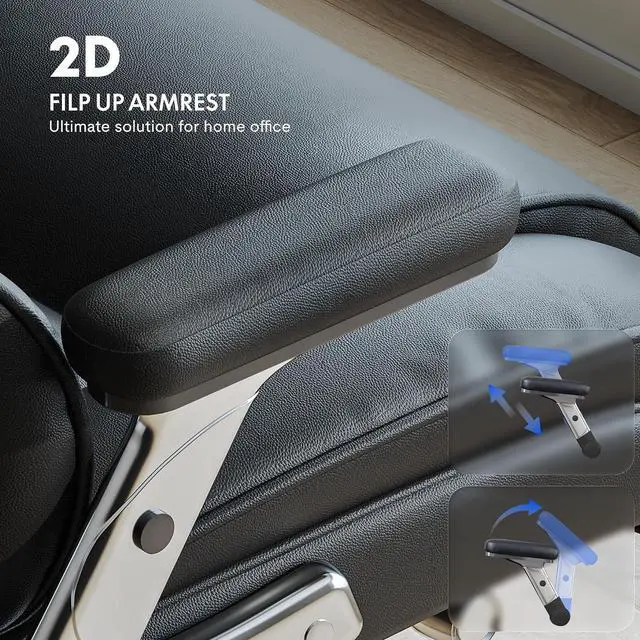 Alt view image 6 of 7 - 600lbs Big and Tall Office Chair for Heavy People, High Back Heavy Duty Computer Chair with Lumbar Support 2D Armrest, Desk Chairs for Working Gaming Relaxing Cross Legged, PU Leather, Black