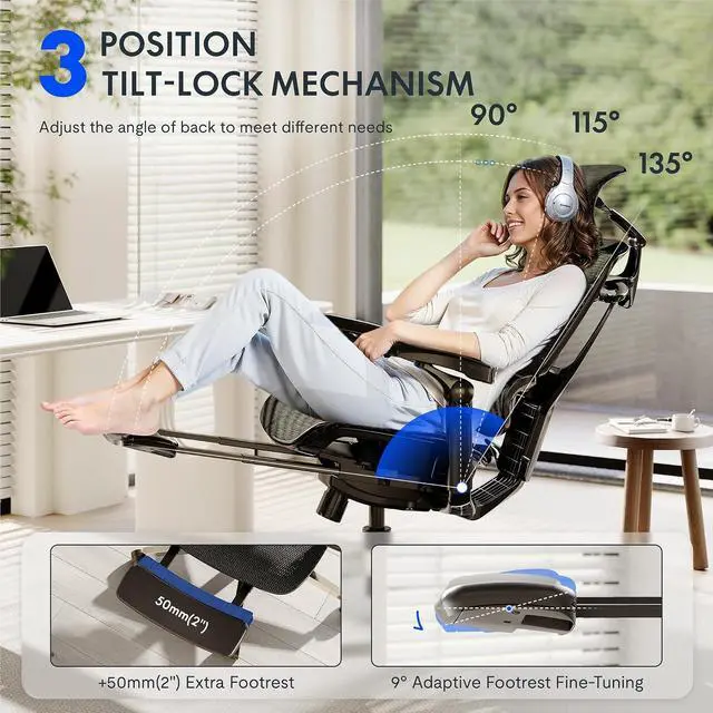 Alt view image 7 of 7 - ErgoX-PRO Ergonomic Office Chair with Footrest Black Cloudtech Cushion, 5D Lumbar, 7D Armrests, 4D Headrest, 551LBS Capacity Office, Gaming, Home