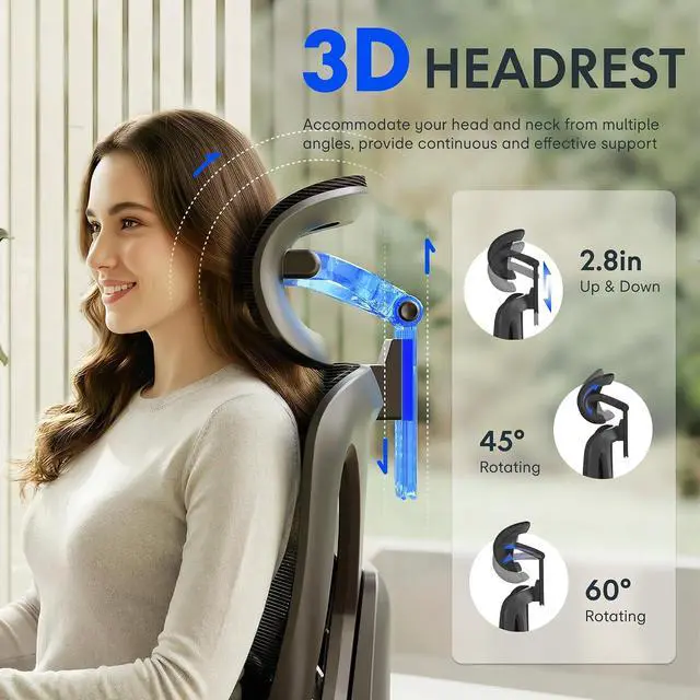 Alt view image 3 of 7 - ErgoX Premium Ergonomic Office Chair with Footrest- Adjustable 3D Armrests, Dynamic Lumbar Support, Recline & Tilt Function, Mesh Seat, for Home & Office Use,Blue Foam