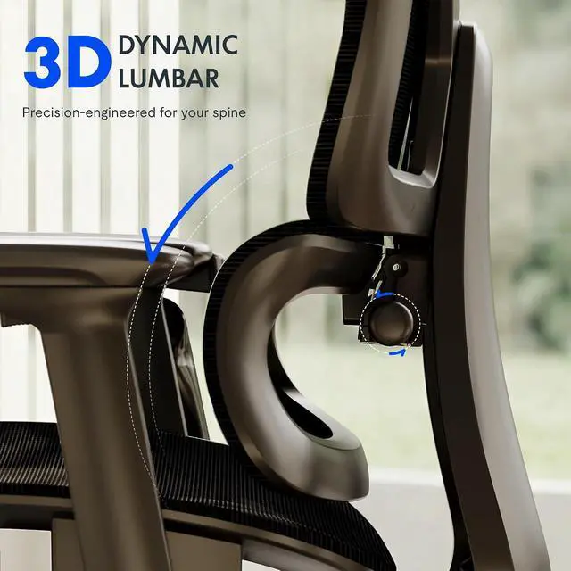 Alt view image 5 of 7 - ErgoX Premium Ergonomic Office Chair with Footrest- Adjustable 3D Armrests, Dynamic Lumbar Support, Recline & Tilt Function, Mesh Seat, for Home & Office Use,Blue Foam